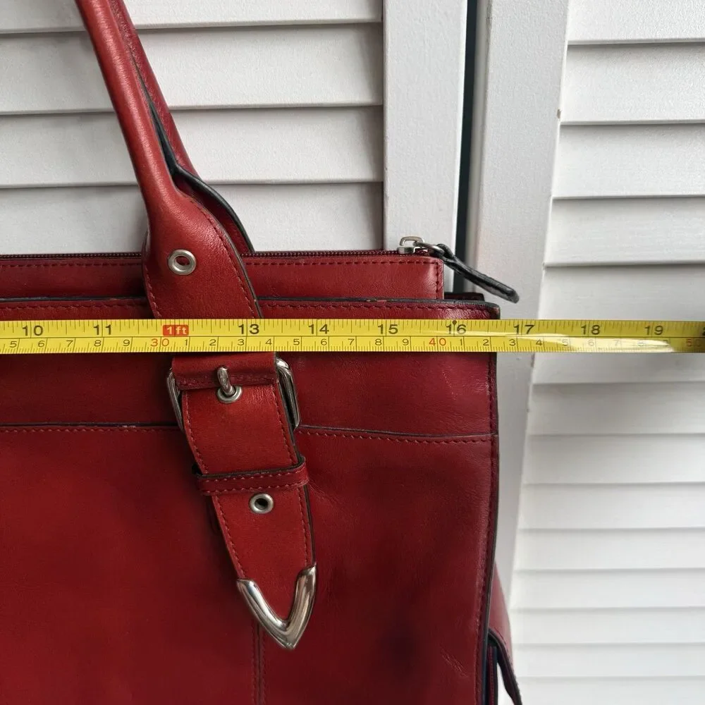 Vintage Red Leather Bag Zip Top Buckle Accents Silver Hardware